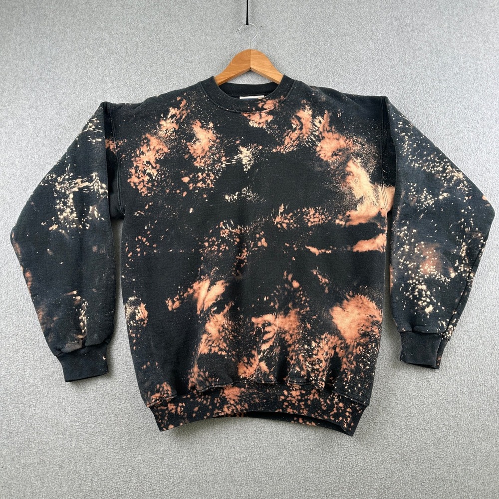 Vintage Hanes Sweatshirt Mens L Black Acid Wash Ultimate PrintPro Bleach Dye